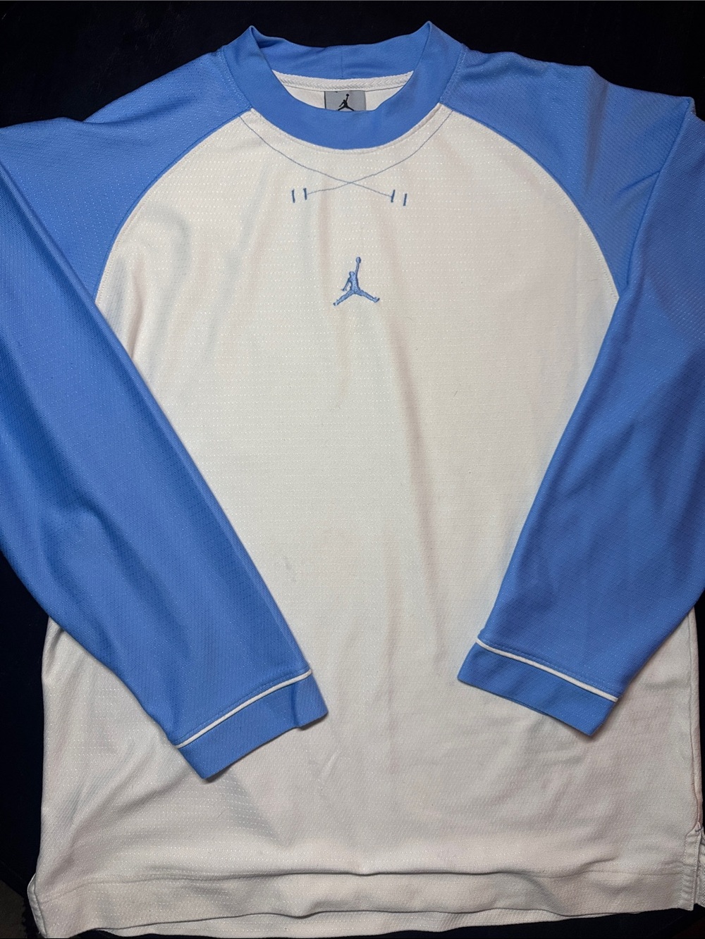 Vintage Jordan White Crew with Blue Raglan Sleeves